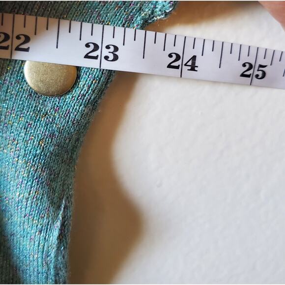 Soho Jeans Women L Teal Sweater Snaps Metallic Thread Hi-Lo Hem Mermaid Colors - Picture 6 of 11